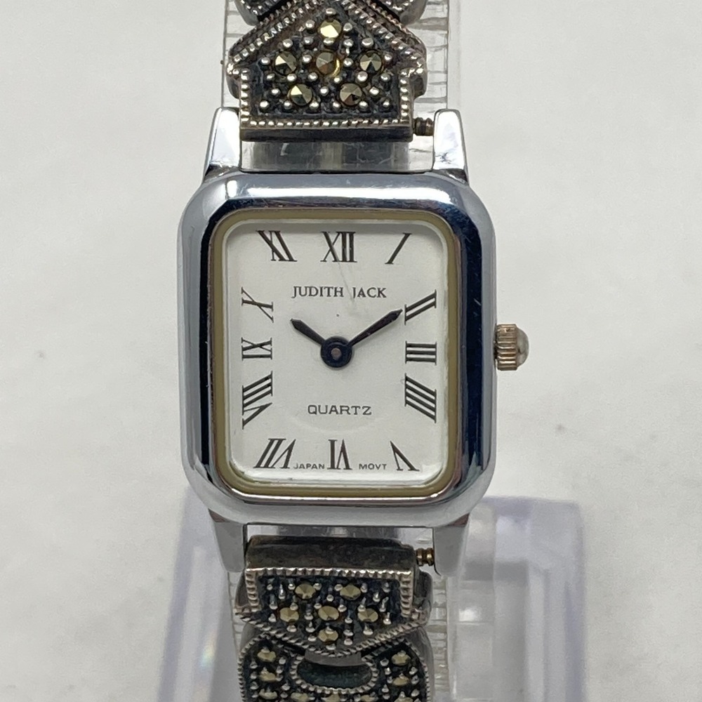 Vintage Judith Jack Marcasite Tank Watch Women 20mm Silver Tone New Battery 7.5"